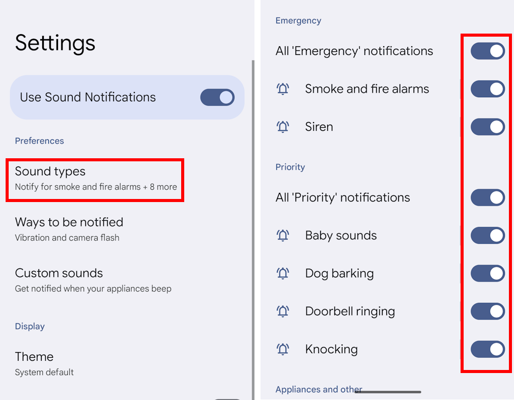 Tap Use sound notifications then tap the toggle switches to select or deselect specific sounds